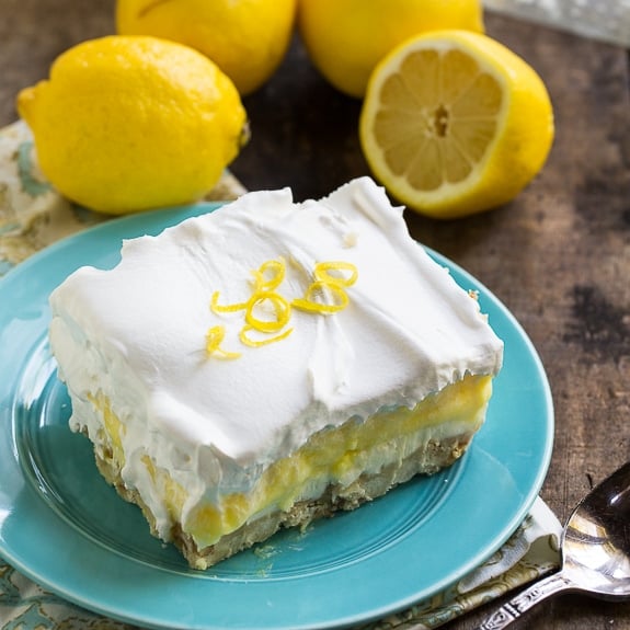 Lemon Lush - 4 delicious layers. This cool and creamy dessert is perfect for summer entertaining.