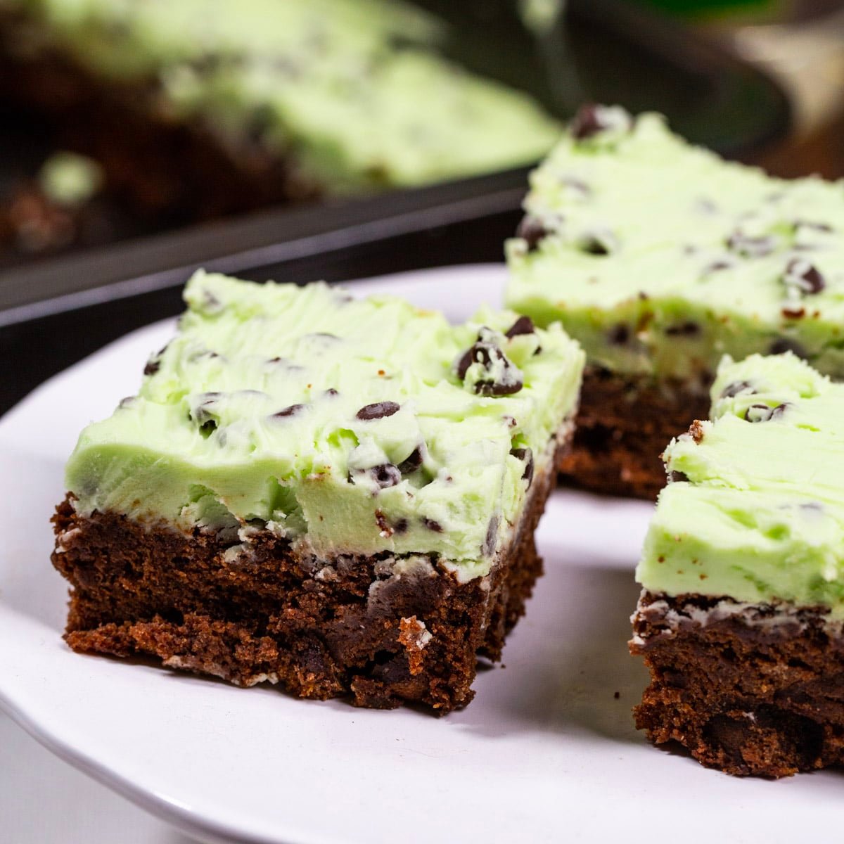 Creme de Menthe Brownies on a platter.