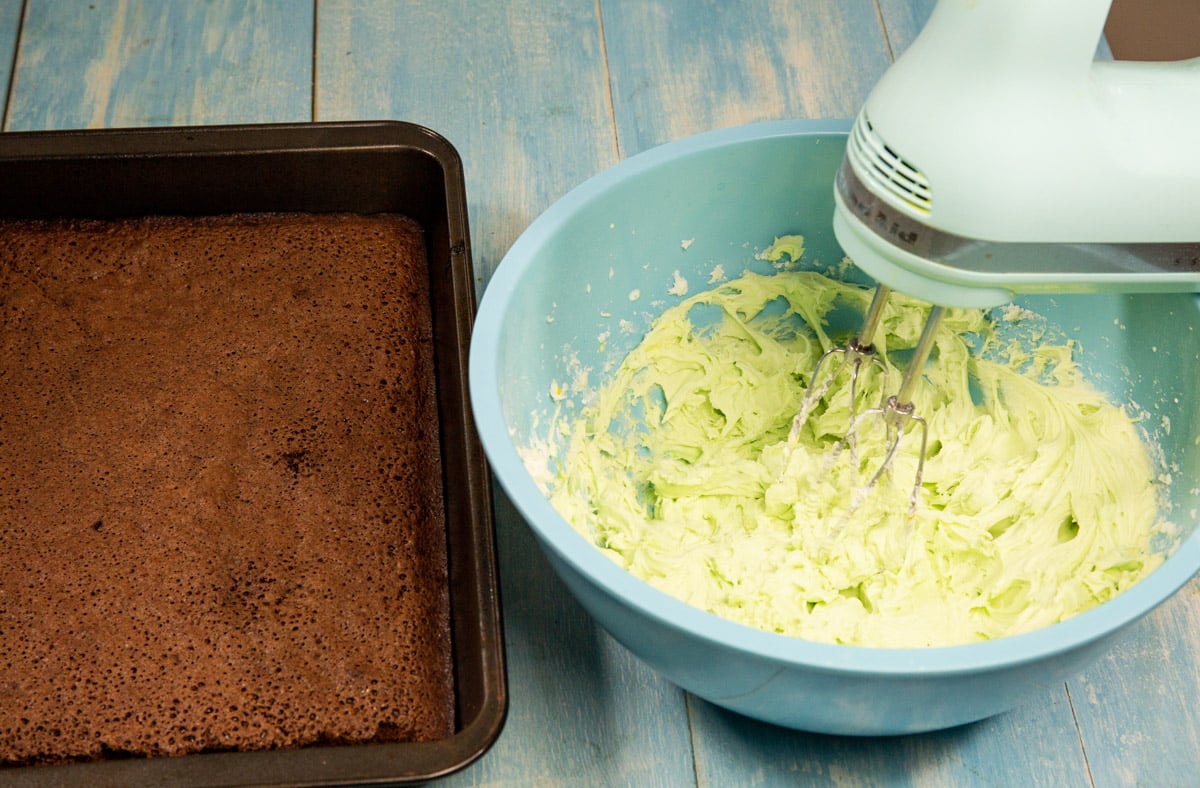 Frosting in mixing bowl.