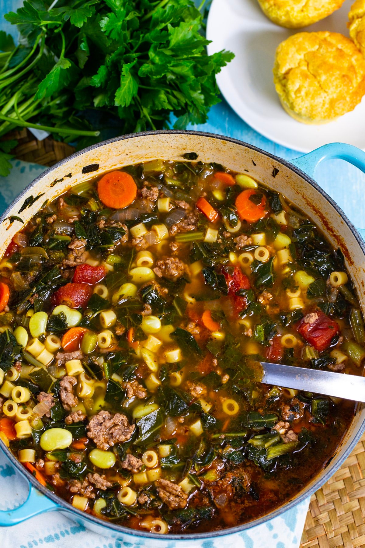 Southern Minestrone in a Dutch oven.