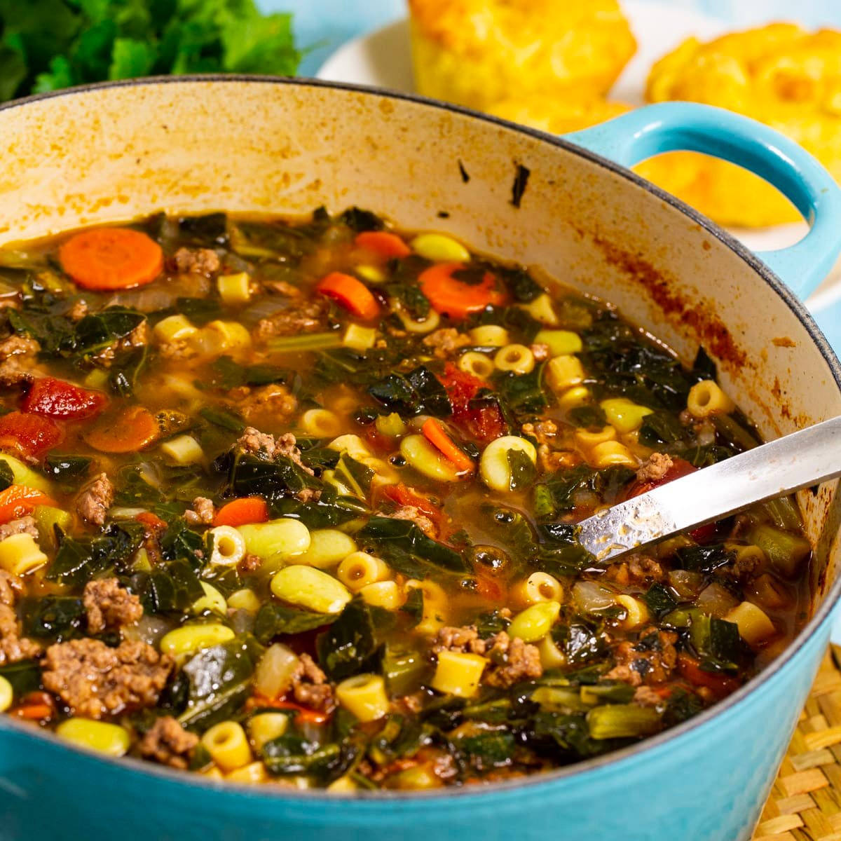 Southern Minestrone in a Dutch oven.