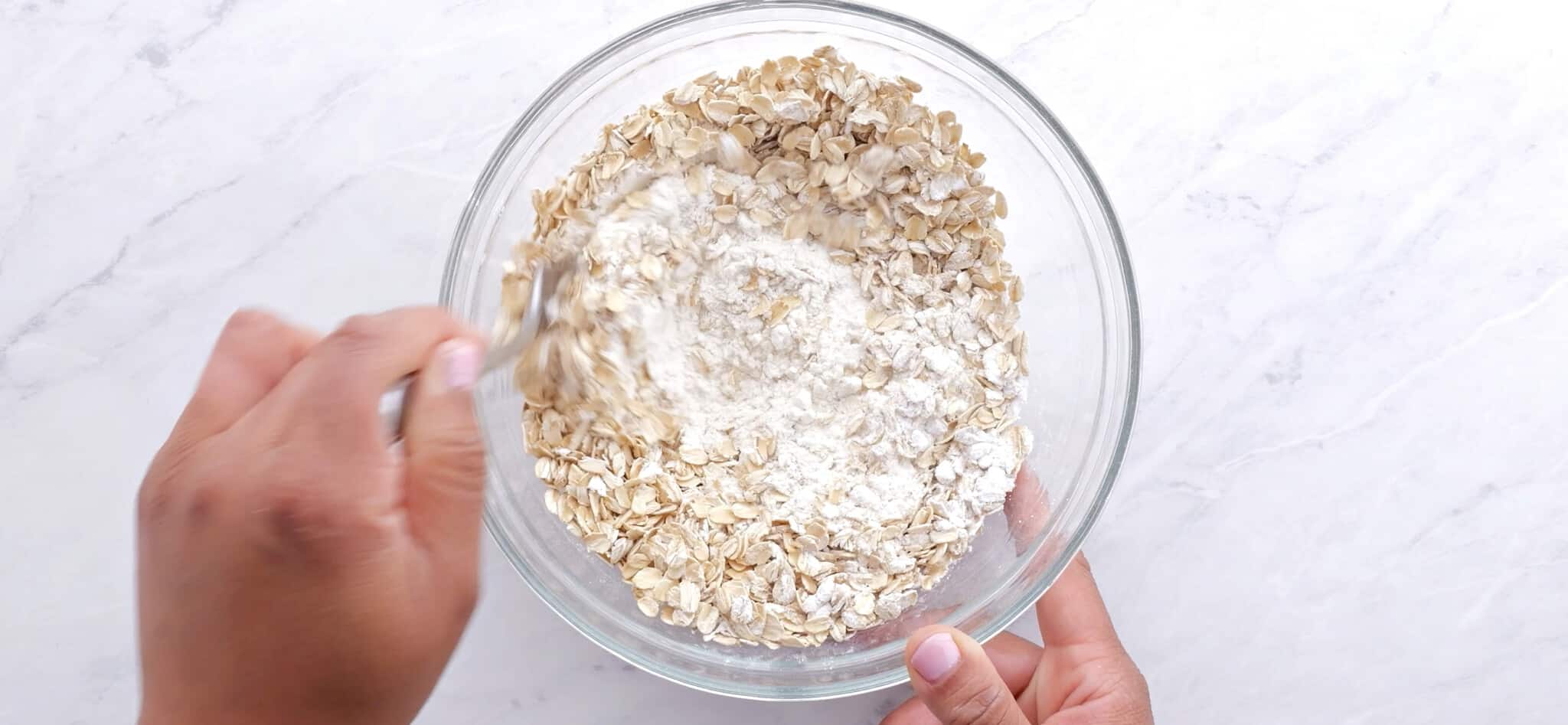 Oat and flour mixture in a bowl.