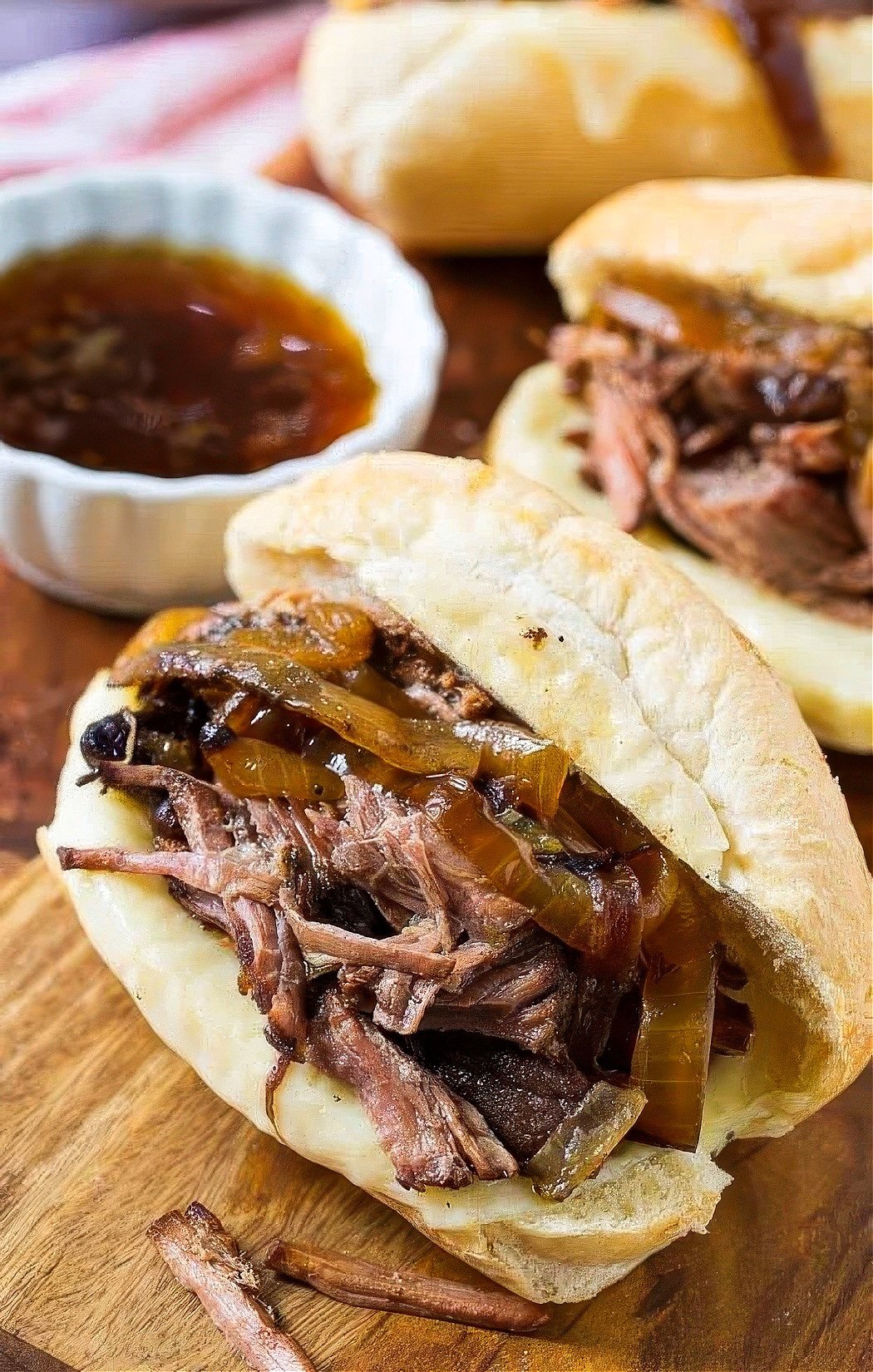 French Dip in a hoagie roll.