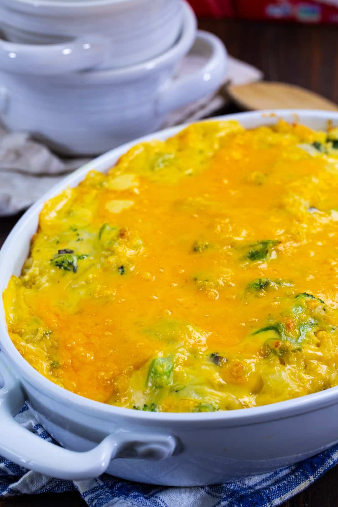 Broccoli casserole in a baking dish.