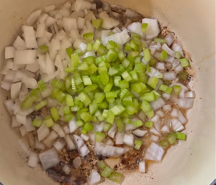 Cooking the onion and celery.