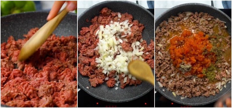 Making the meat sauce.