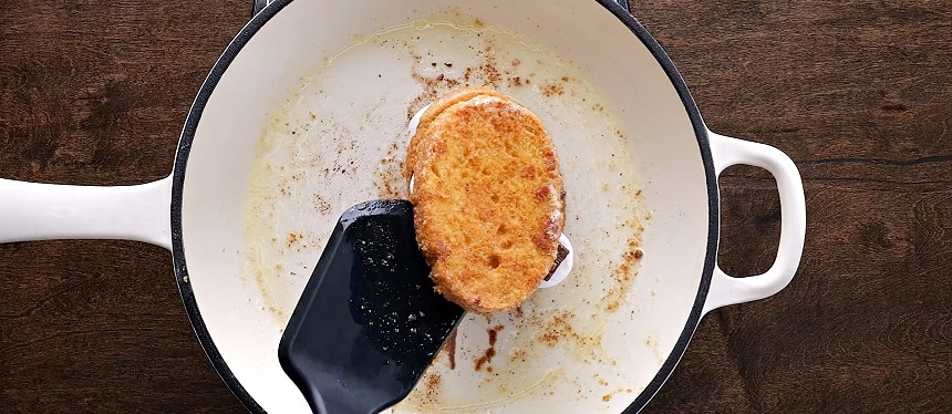 Assembling the French toast.