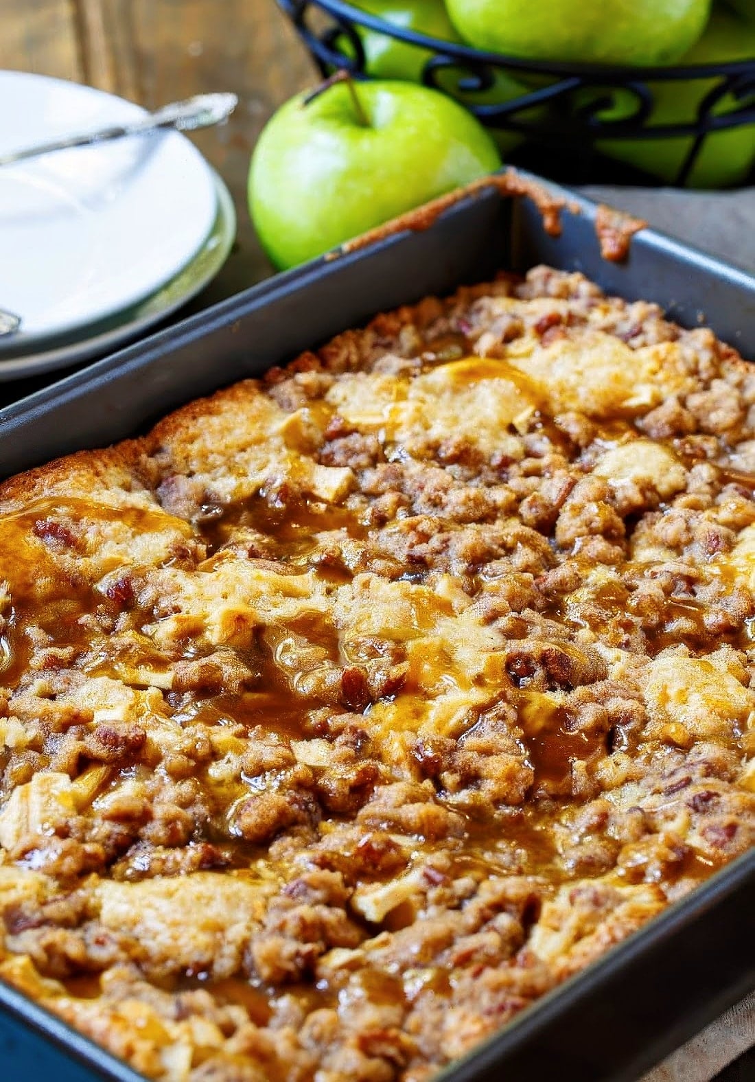 Apple Coffee Cake in baking pan.