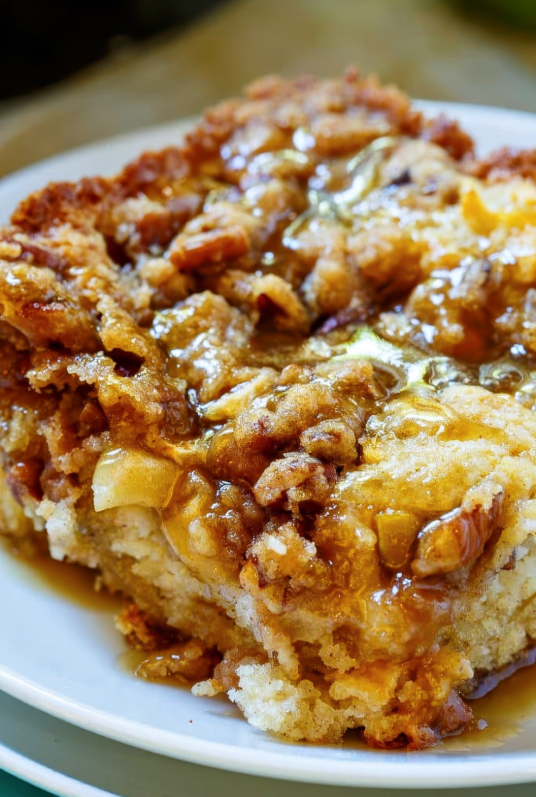 Up close image of a piece of coffee cake.
