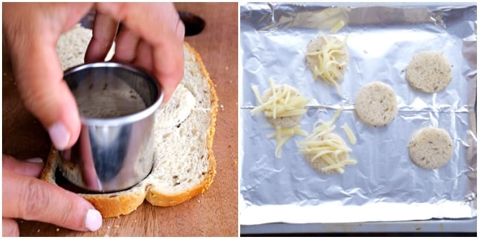 Making the rye bread croutons.