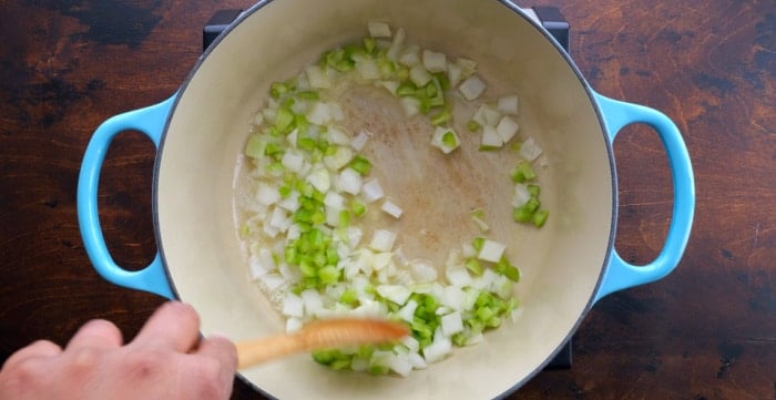 Cooking the onion and celery.