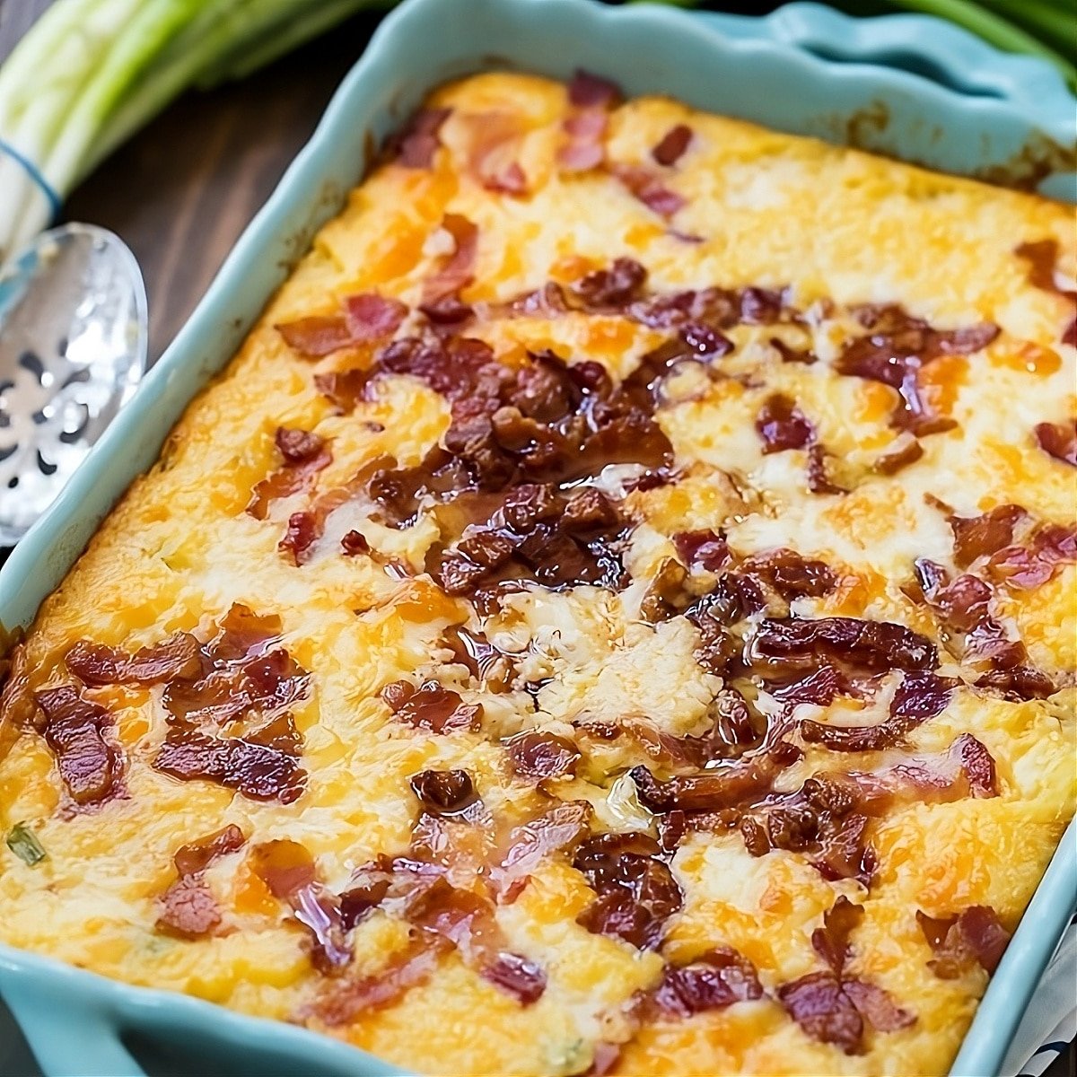 Cheese and Bacon Grits in a baking dish.