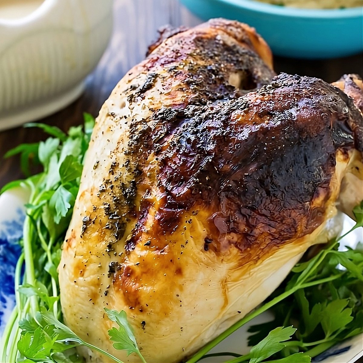 Cooked Turkey Breast on a serving platter.