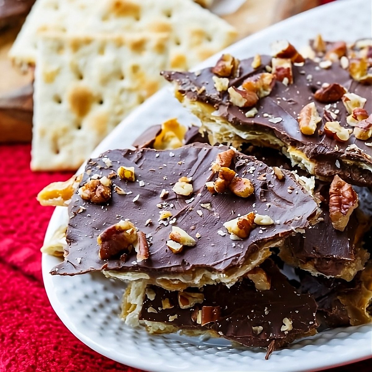 Saltine Cracker Candy on a plate.