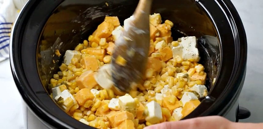 Stirring the ingredients.