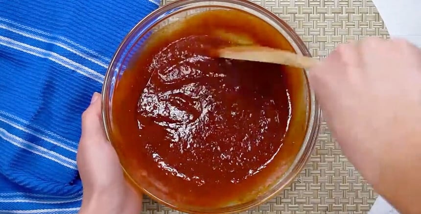 Mixing the BBQ sauce.