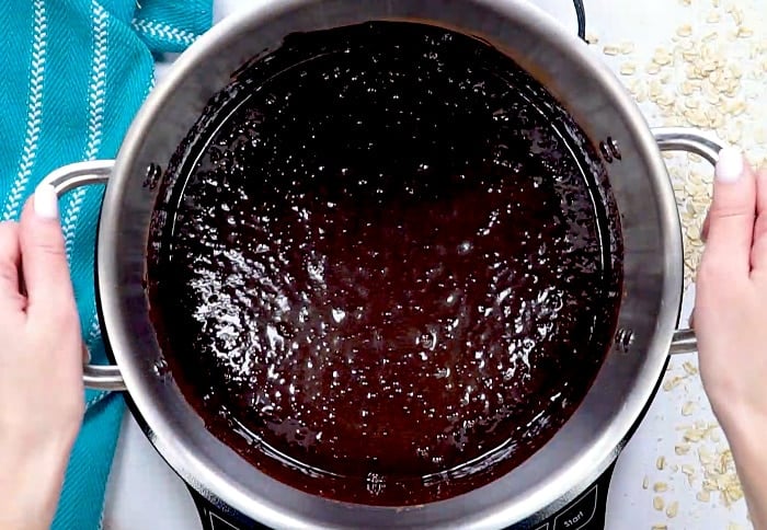 Chocolate mixture in saucepan.