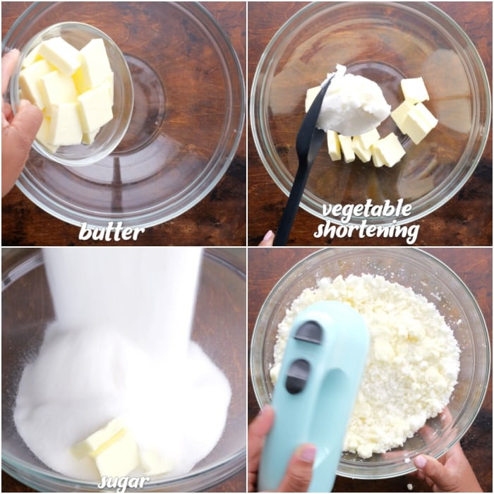 Creaming the butter and shortening.