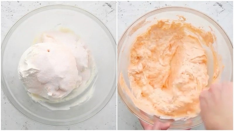 Mixing in peach gelatin.