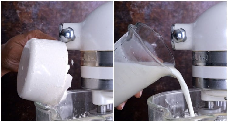 Adding flour mixture and milk.