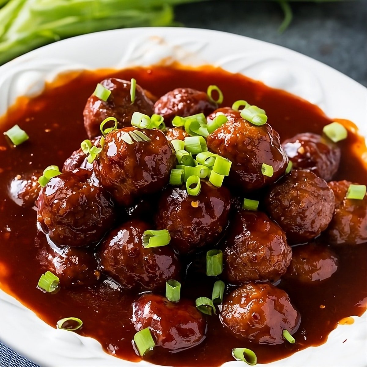 Sweet and Spicy Meatballs in a bowl.