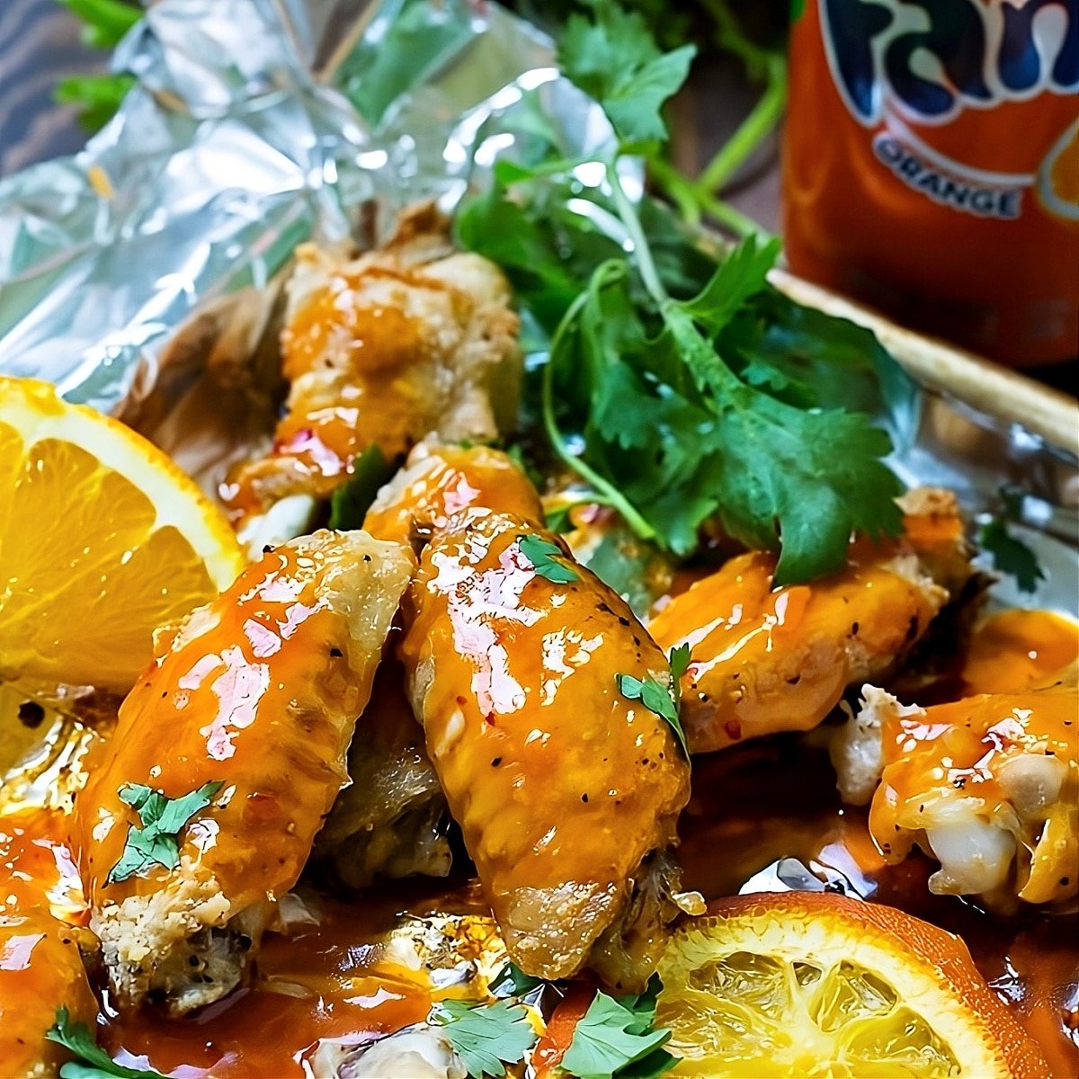 Orange Soda Hot Wings on a baking sheet.