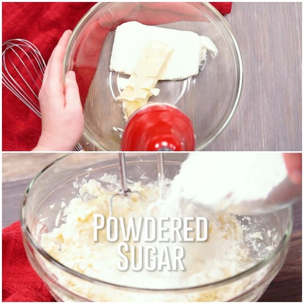 Mixing the cream cheese mixture.