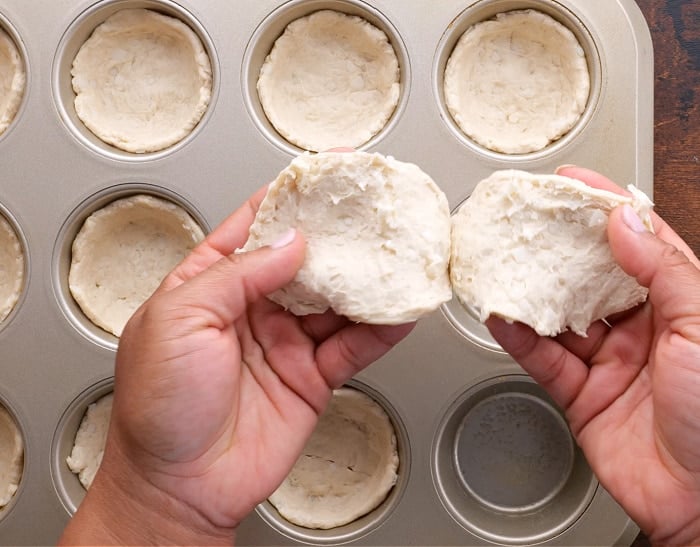 Preparing the biscuits.