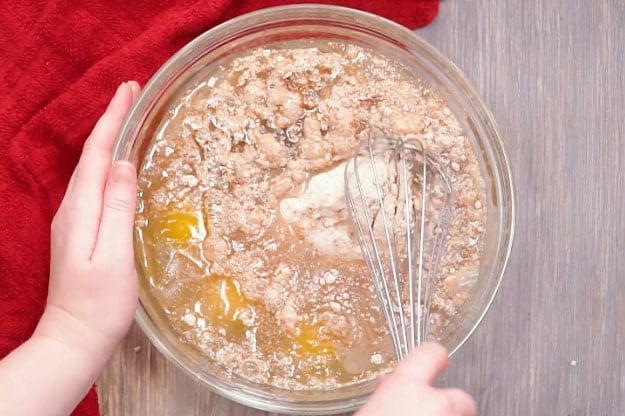 Mixing the cake batter.
