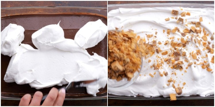Spreading Cool Whip on top.