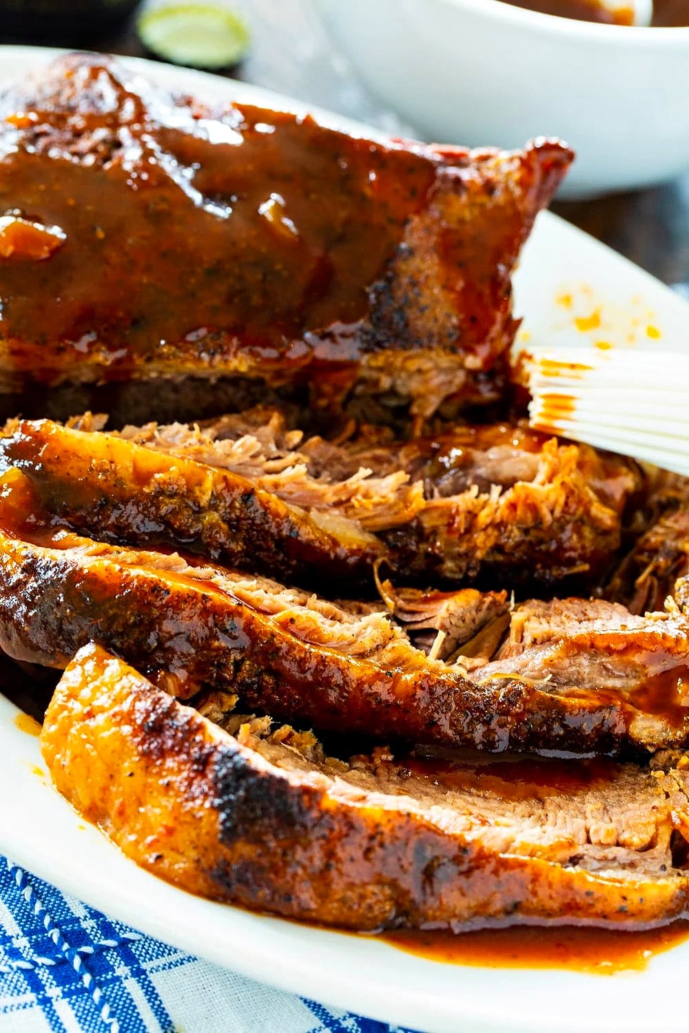 Up close image of sliced Slow Cooker Brisket.