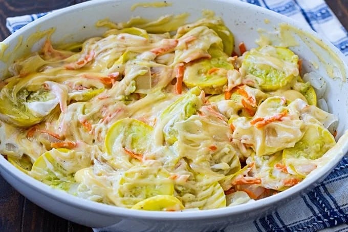 Filling mixed into squash and onions.