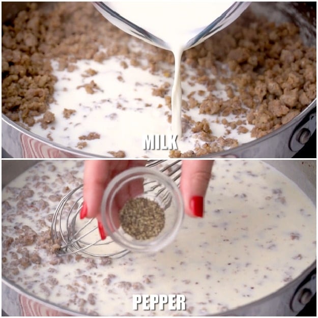 Making the sausage gravy.