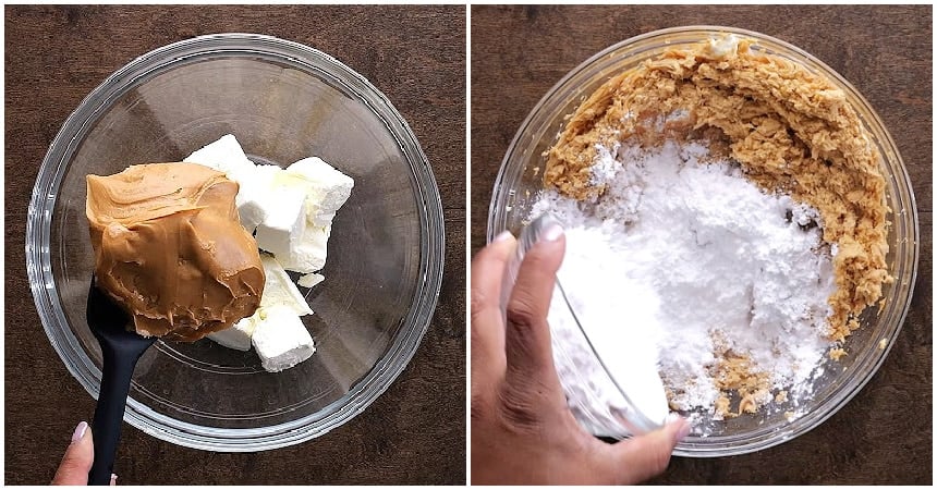 Mixing the peanut butter filling.