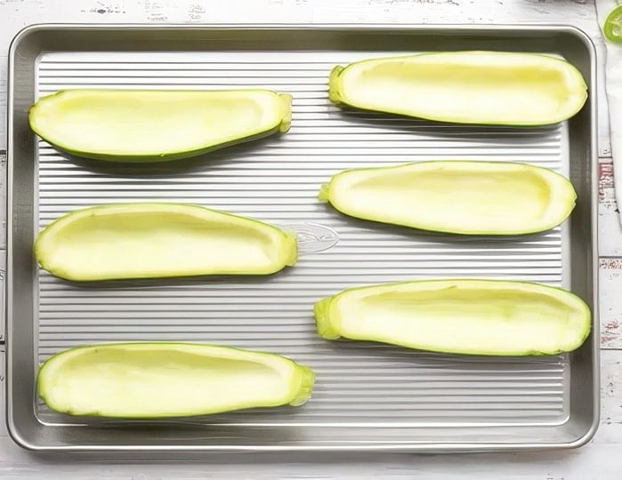 Zucchini on baking sheet.