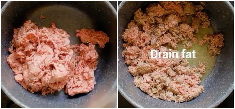 Cooking the ground beef.