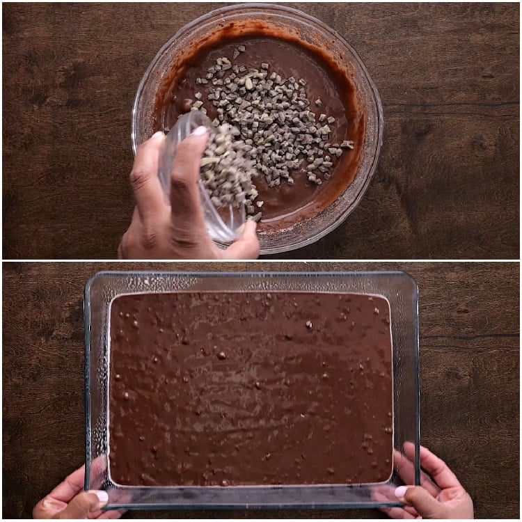 Mixing brownie layer.