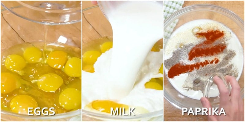 Mixing egg mixture.