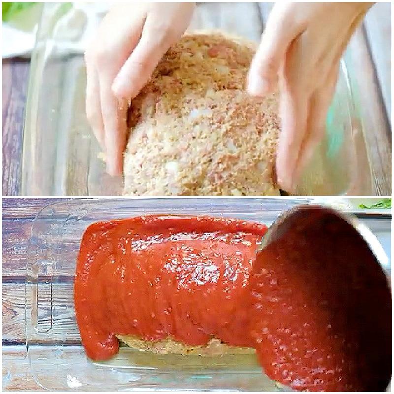 Meatloaf being shaped.