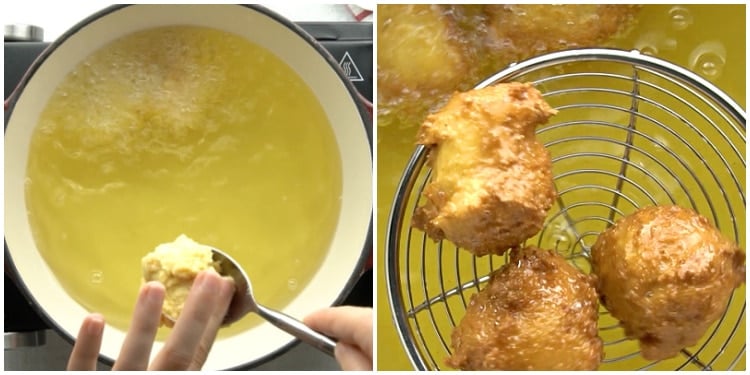 Frying the hush puppies.