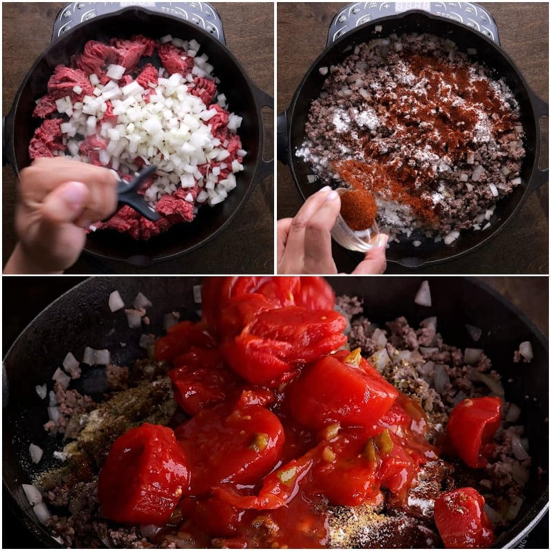 Making the ground beef filling.