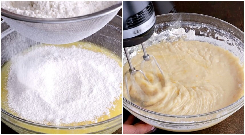 Mixing the batter.