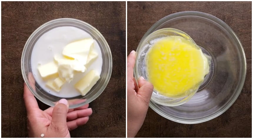 Melting the butter for the icing.