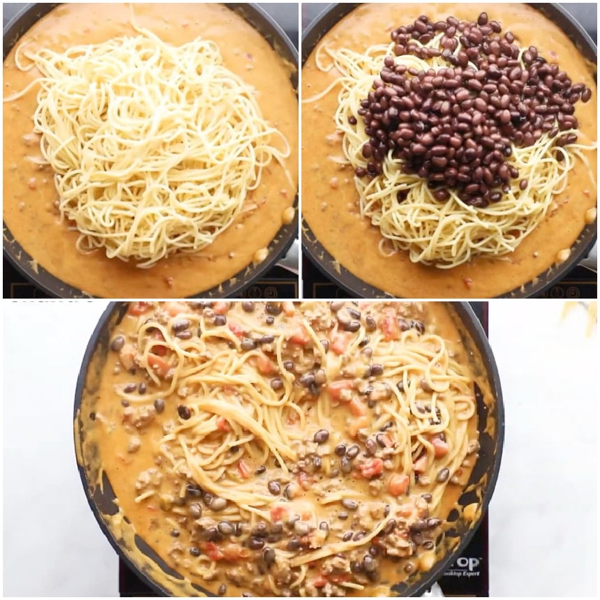 Pasta and black beans added.