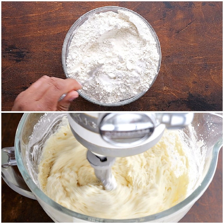 Adding the flour mixture.