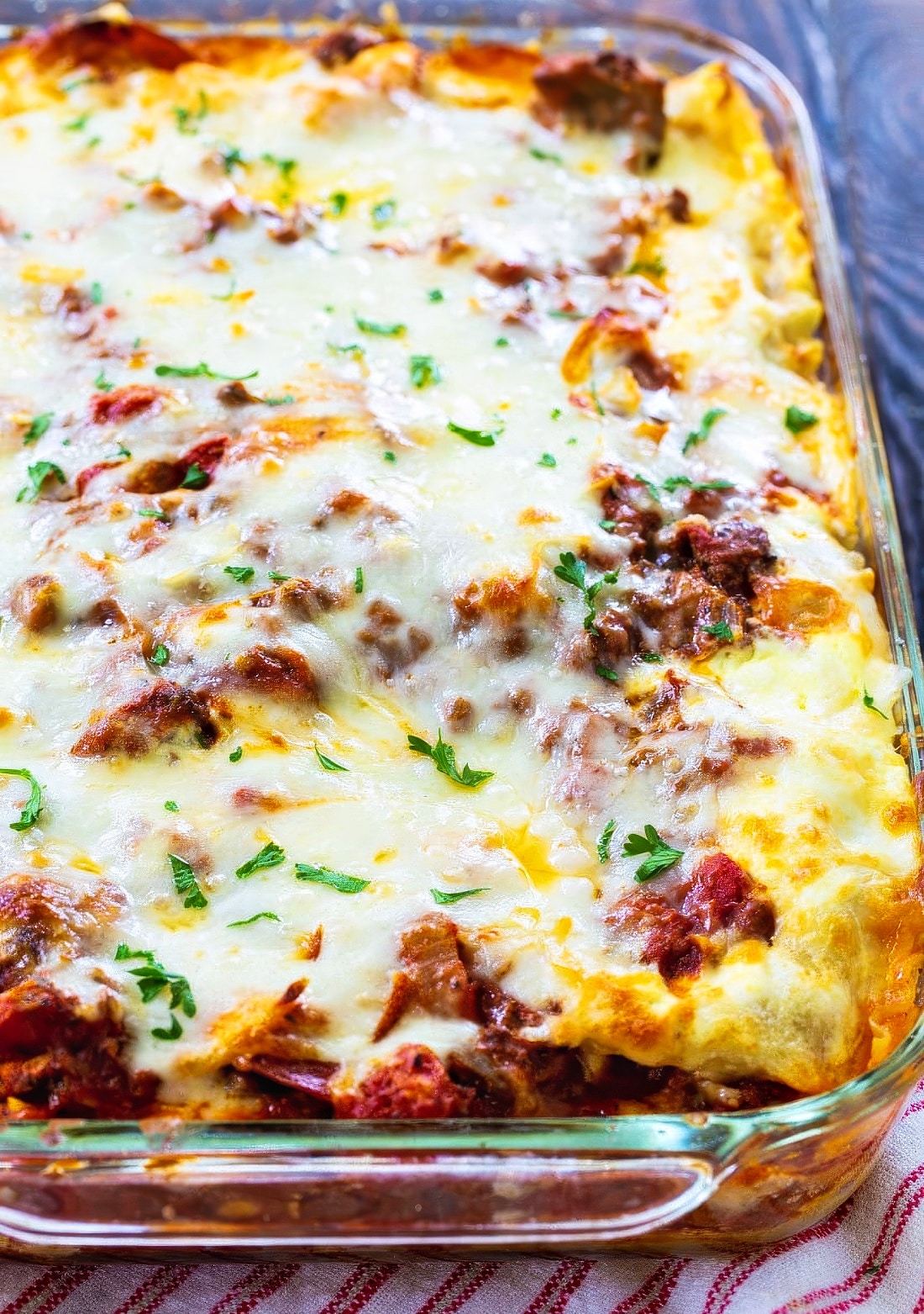 Cream Cheese Lasagna in a 9x13-inch baking dish.
