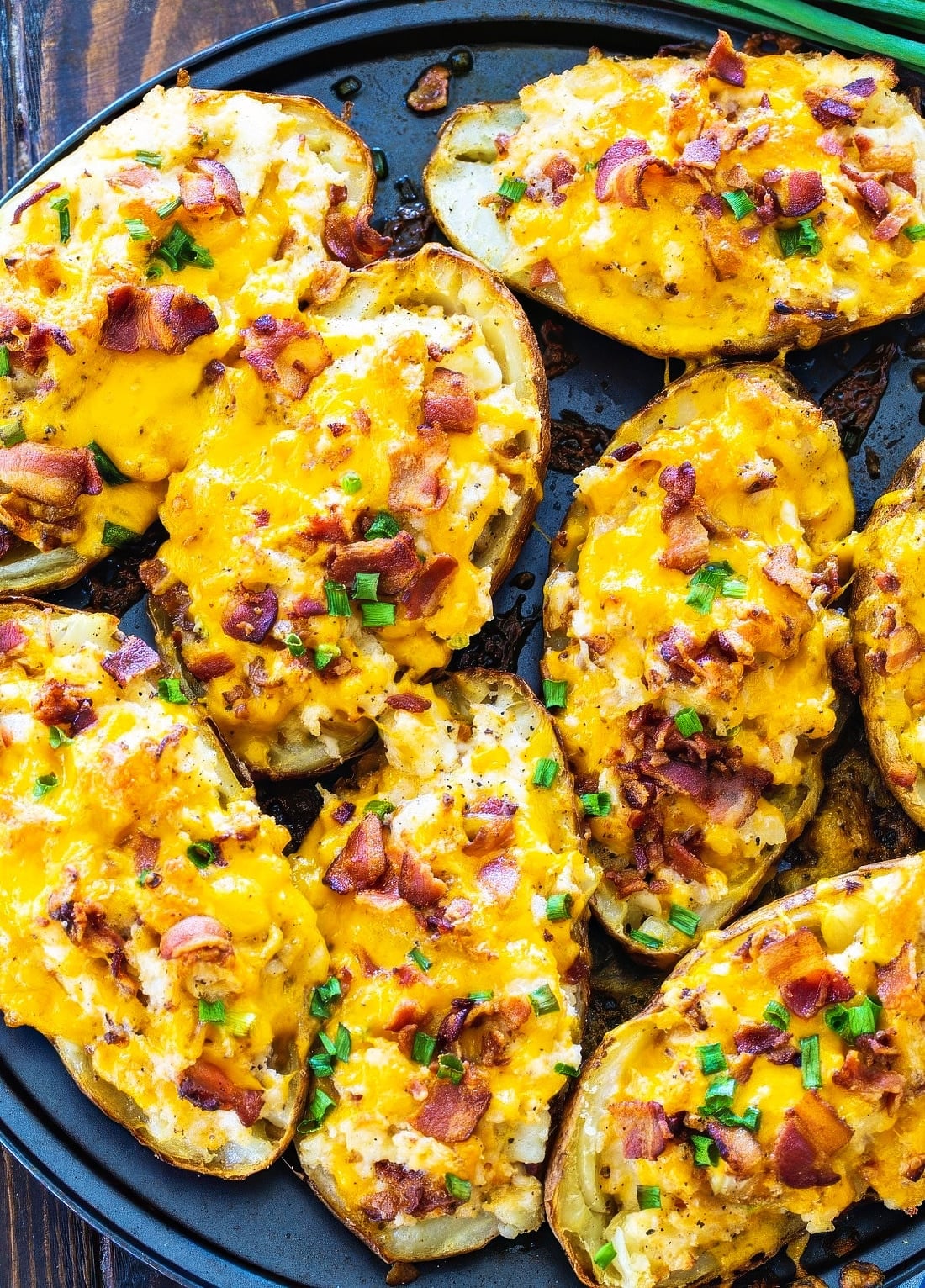 Twice Baked Potatoes on a baking sheet.