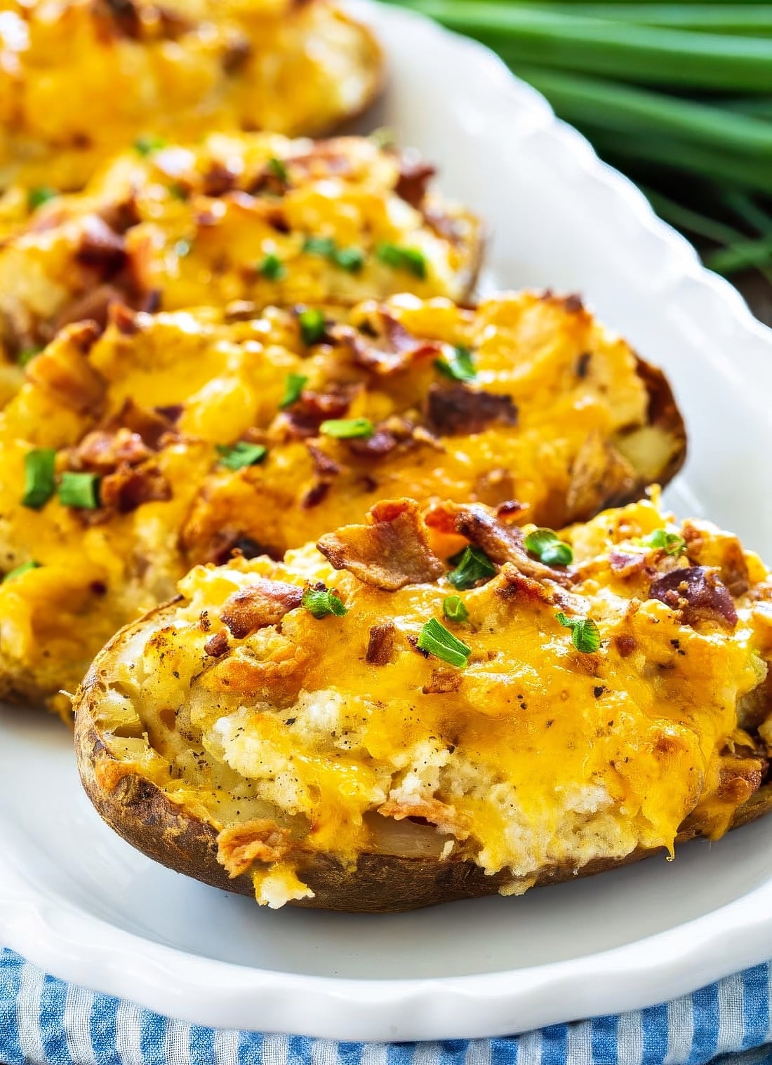 Twice Baked Potatoes on a serving plate.
