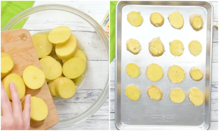 Adding potatoes to butter mixture.