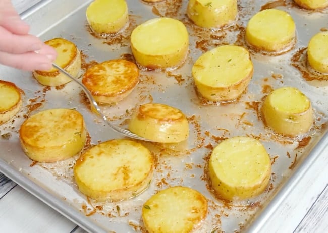 Flipping potatoes first time.